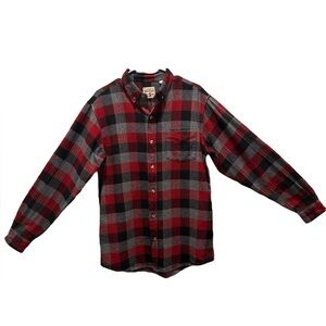 Red and Black Casual Button Down Shirt with Plaid Pattern